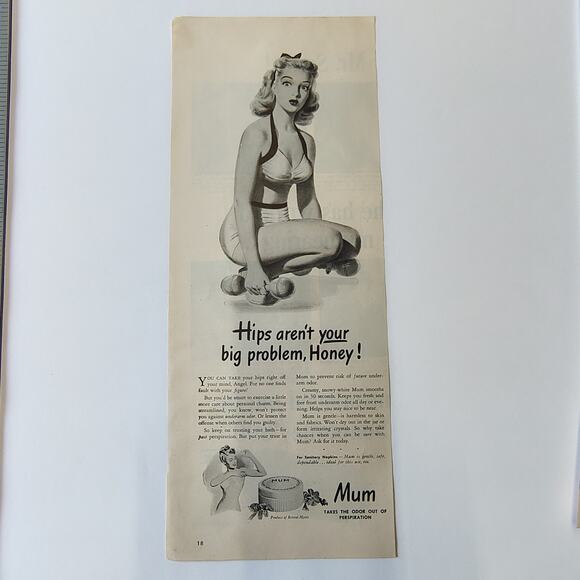1946 Mum Print Ad Sexy Bikini Pose Perspiration Hips Humor MCM Beauty Branding - Picture 7 of 9